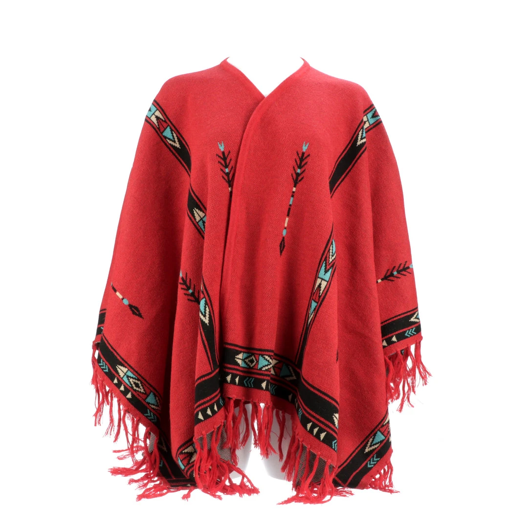 Lucchesse-inc Alpaca Fleece Poncho :: Red/Turquoise APPAREL Lucchesse-inc Alpaca Fleece Poncho :: Red/Turquoise APPAREL