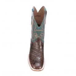 Lucchese-inc Bryan Exotic Distressed :: Barrel Brown + Teal Boots