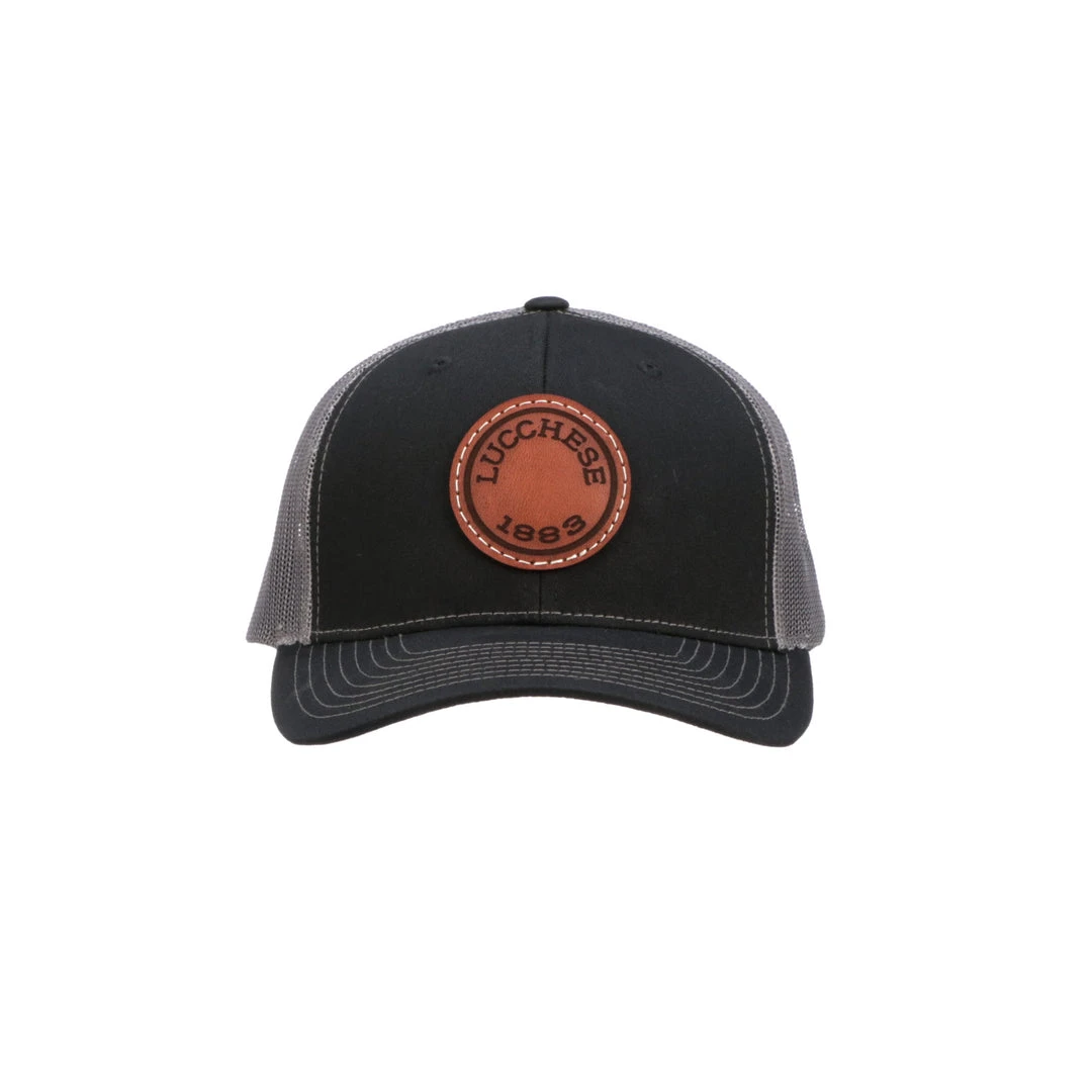 Lucchesse-inc Hats Leather Patch Cap Round :: Black + Charcoal Lucchesse-inc Hats Leather Patch Cap Round :: Black + Charcoal