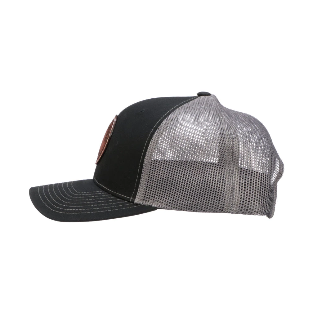 Lucchesse-inc Hats Leather Patch Cap Round :: Black + Charcoal Lucchesse-inc Hats Leather Patch Cap Round :: Black + Charcoal