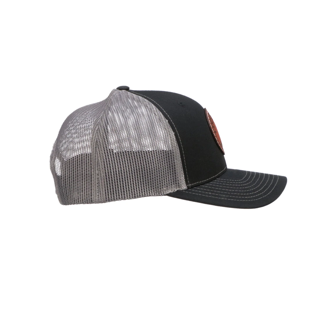 Lucchesse-inc Hats Leather Patch Cap Round :: Black + Charcoal Lucchesse-inc Hats Leather Patch Cap Round :: Black + Charcoal