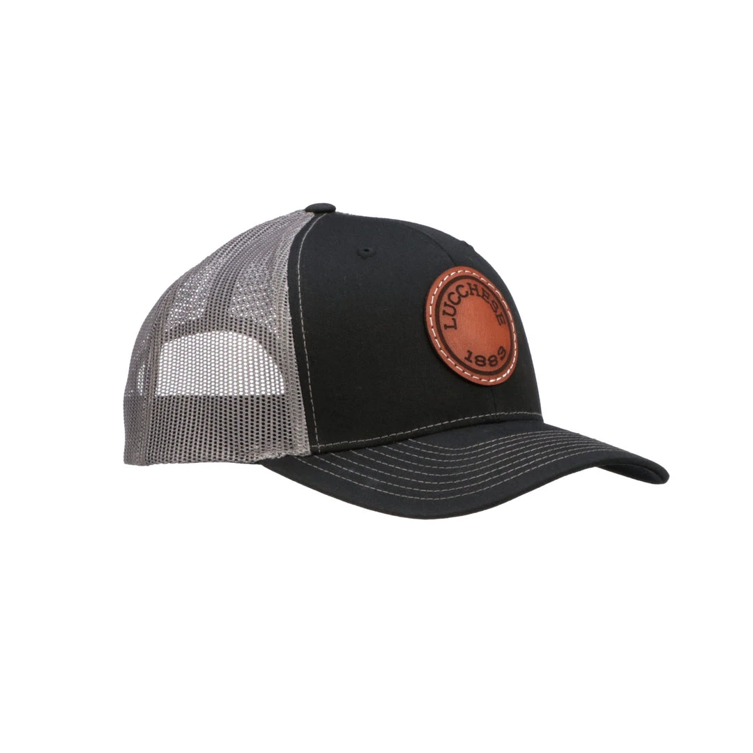 Lucchesse-inc Hats Leather Patch Cap Round :: Black + Charcoal Lucchesse-inc Hats Leather Patch Cap Round :: Black + Charcoal