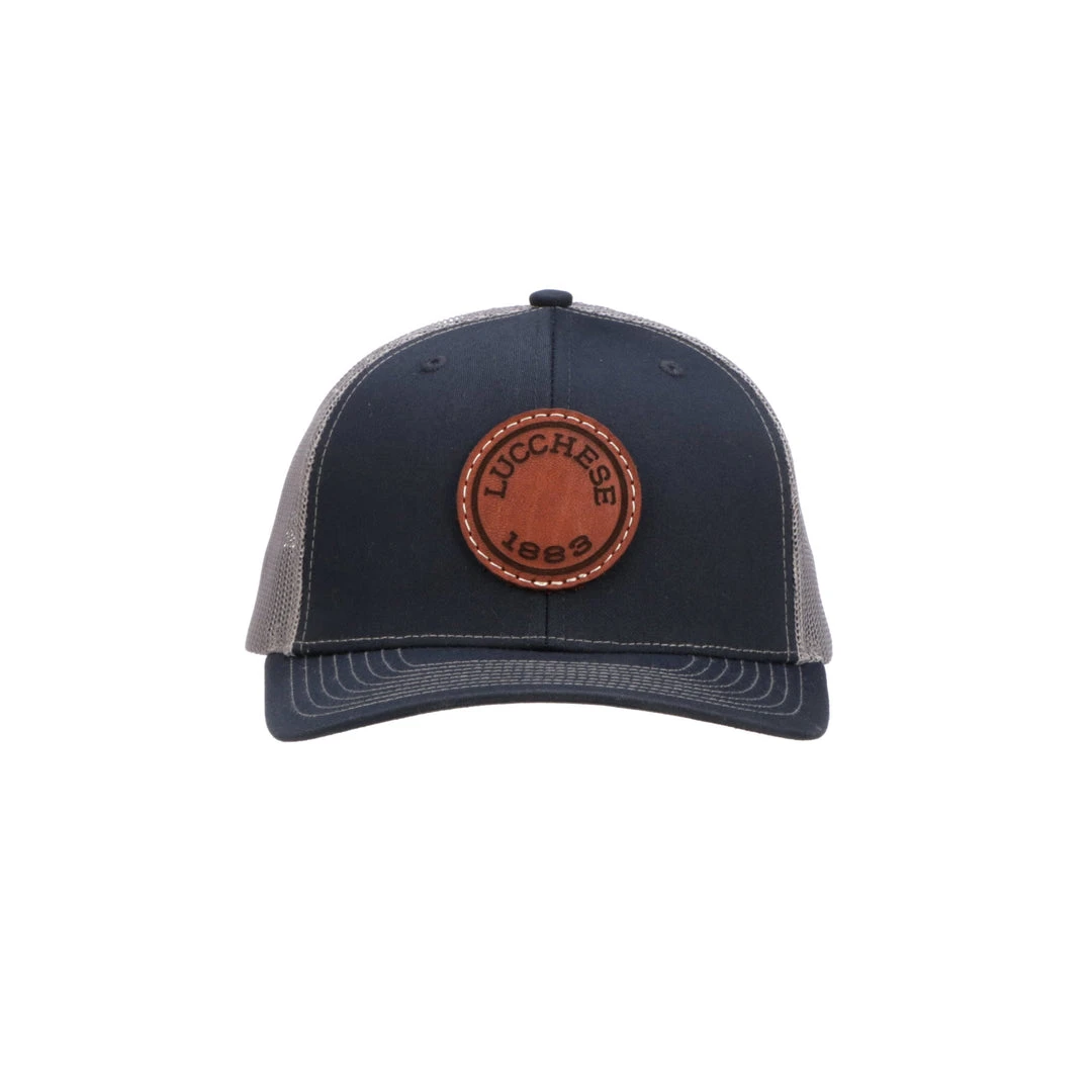 Lucchesse-inc Hats Leather Patch Cap Round :: Navy + Charcoal Lucchesse-inc Hats Leather Patch Cap Round :: Navy + Charcoal