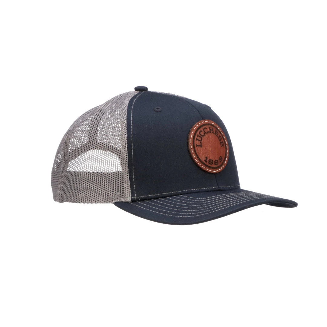 Lucchesse-inc Hats Leather Patch Cap Round :: Navy + Charcoal Lucchesse-inc Hats Leather Patch Cap Round :: Navy + Charcoal