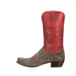 Lucchese-inc Paxson Suede :: Steel Grey + Red