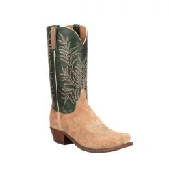 Lucchese-inc Paxson Suede :: Tan + Green Boots
